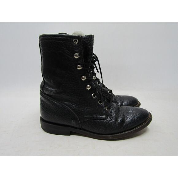COWTOWN Mens Size 5.5 D Black Leather Laces Cowboy Western Boots main image 5